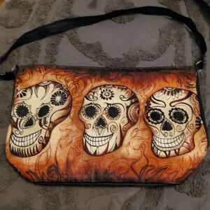 Private Label Artistic Skull Shoulder Bag - Black and Orange
